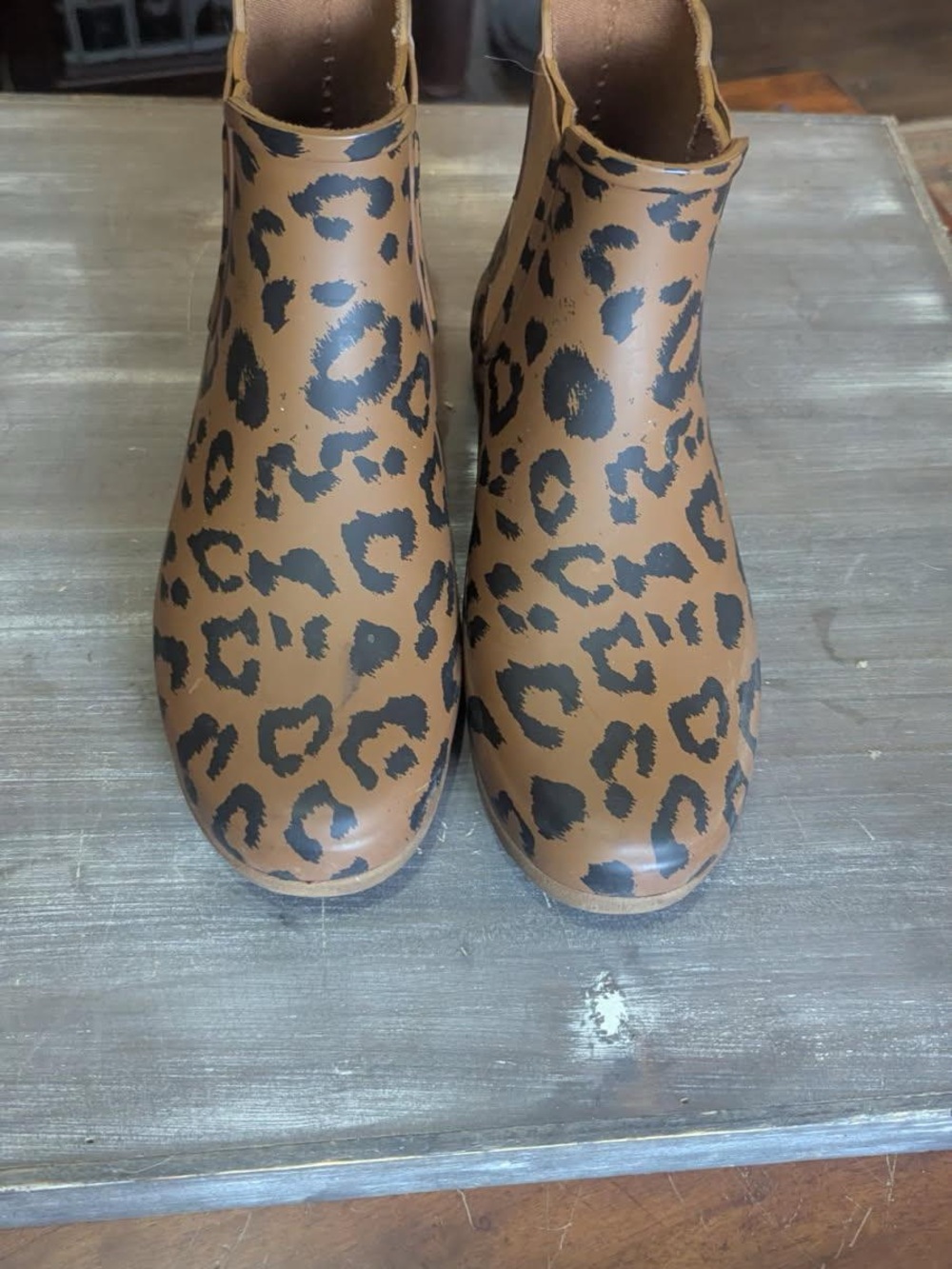Hunter Leopard Print Ankle Rain Boots - Brown and Black
